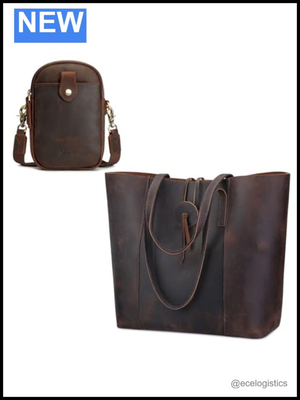 Genuine Leather Tote & RFID Blocking Crossbody Bag Set